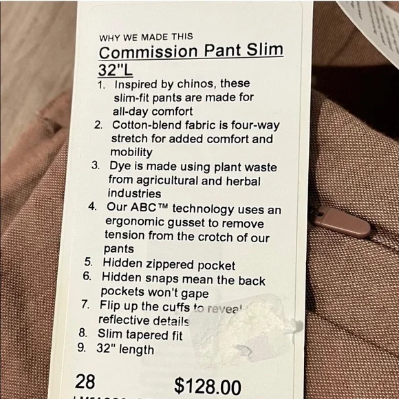 Lululemon Commission Pant Slim size 28 (32” length) - Picture 4 of 4